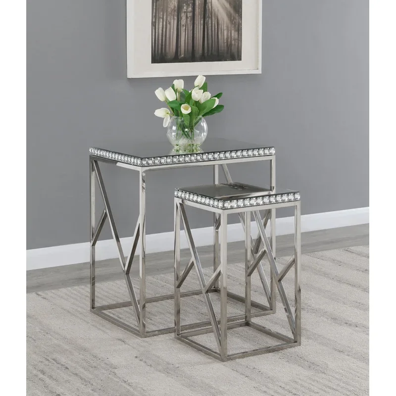 2-Piece Mirrored Top Nesting Tables Silver