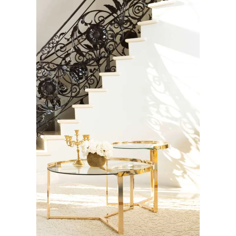 2-Piece Round Nesting Table Clear And Gold