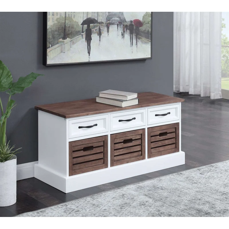 3-Drawer Storage Bench Weathered Brown And White