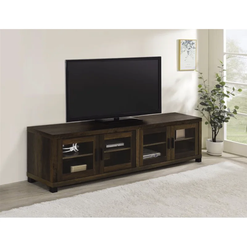 Rectangular TV Console with Glass Doors