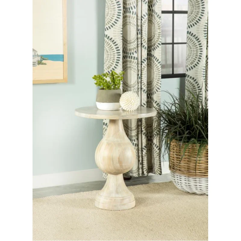 Round Pedestal Accent Table in White Washed