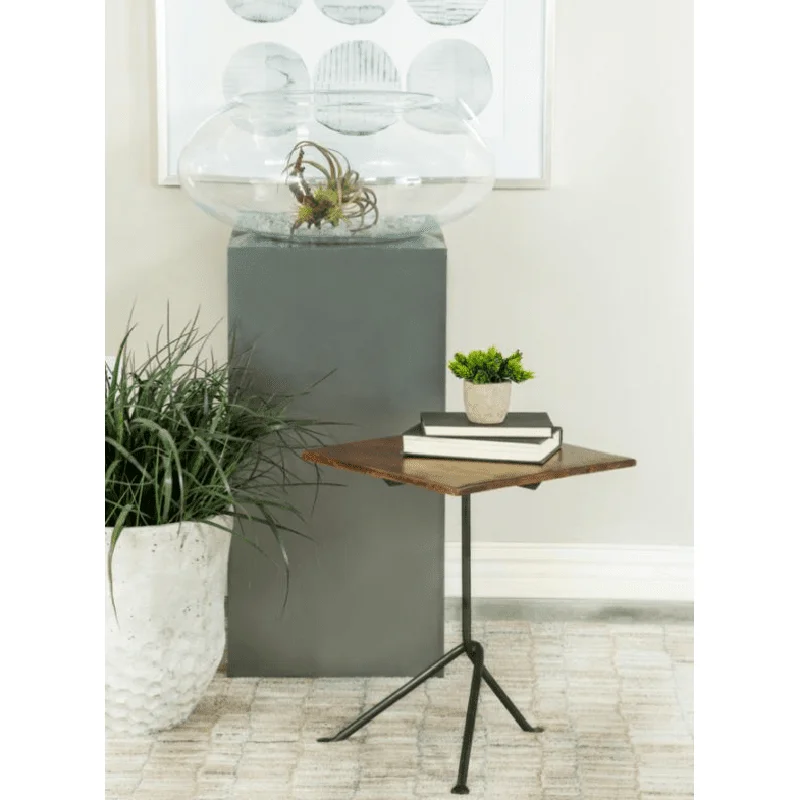 Square Accent Table with Tripod Legs Dark Brown and Gunmetal