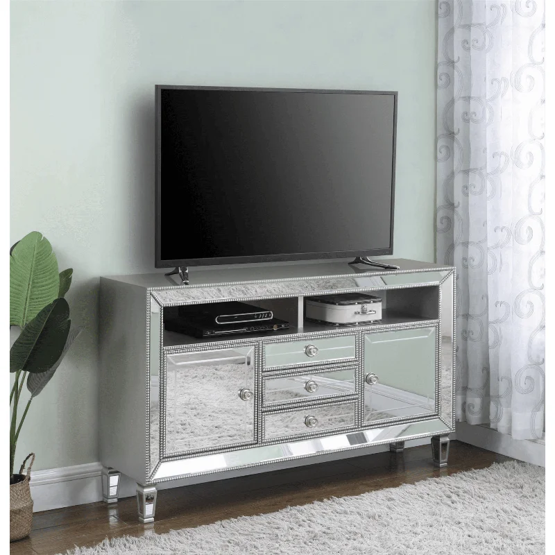 Tinsel II Metallic Platinum Mirrored Tv Console