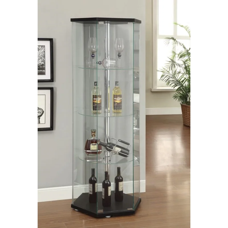 Zahavah 4-Shelf Hexagon Shaped Curio Cabinet Black And Clear