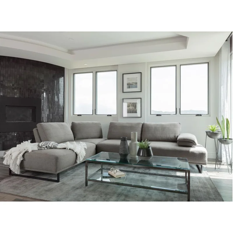 Arden Modern Upholstered Sectional in Taupe Woven Fabric