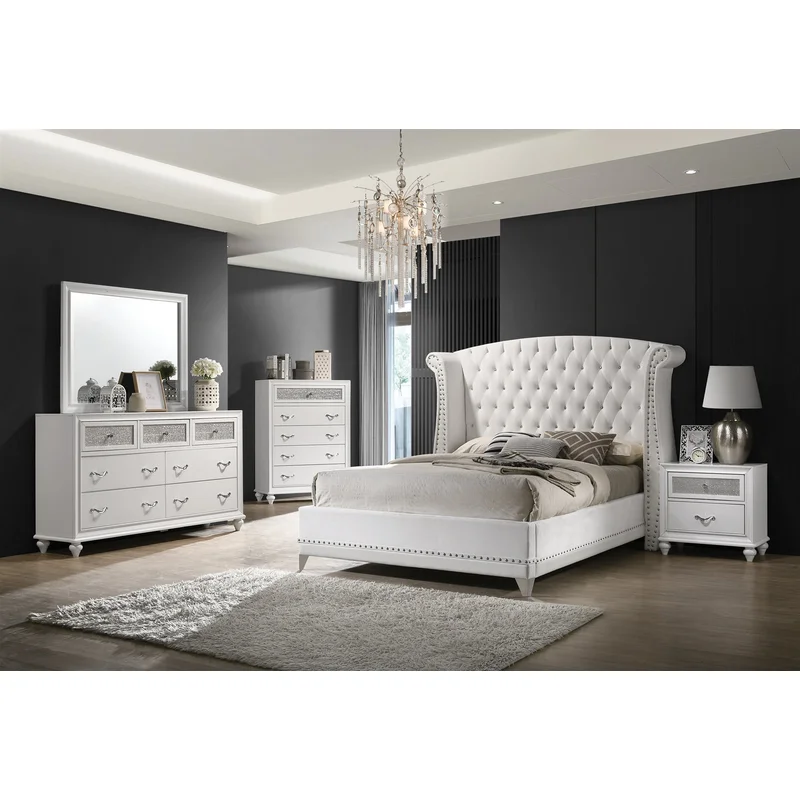 Barzini Upholstered Queen Wingback Bed White