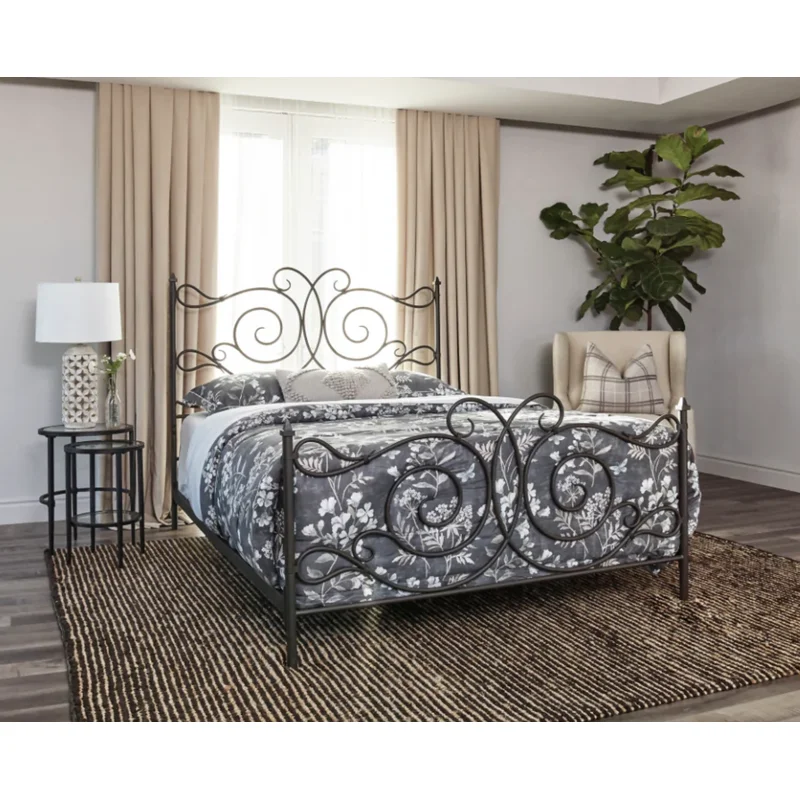 Parleys King Metal Bed With Scroll Headboard Dark Bronze