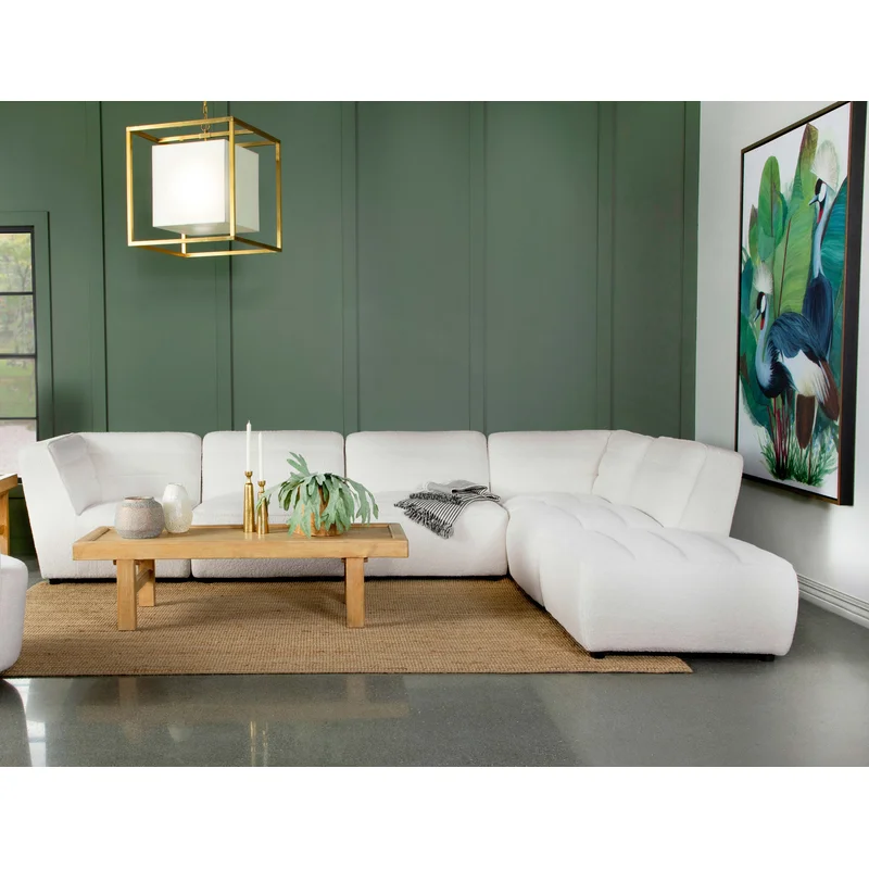Sunny 6-piece Upholstered Sectional Natural Faux Sheep Skin