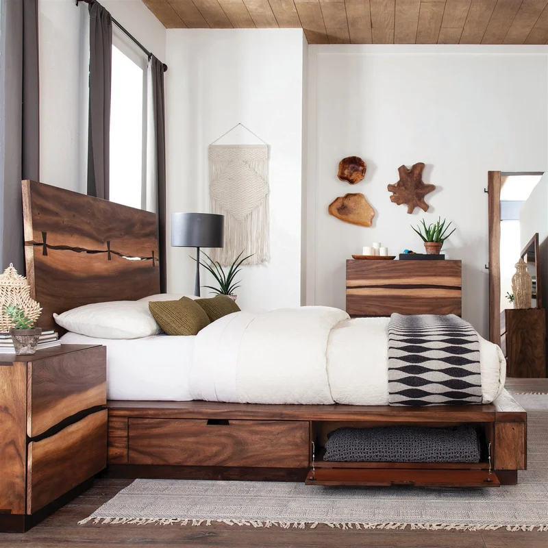 Winslow Live Edge Queen Storage Bed in Smokey Walnut