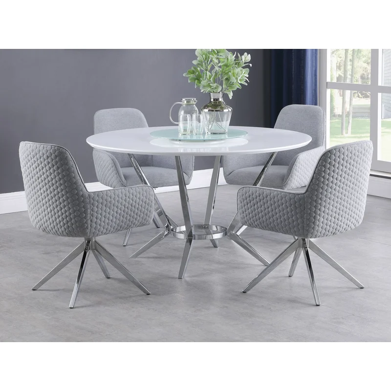 Abby 5-piece Round Dining Table Set White High Gloss LIGHT GREY