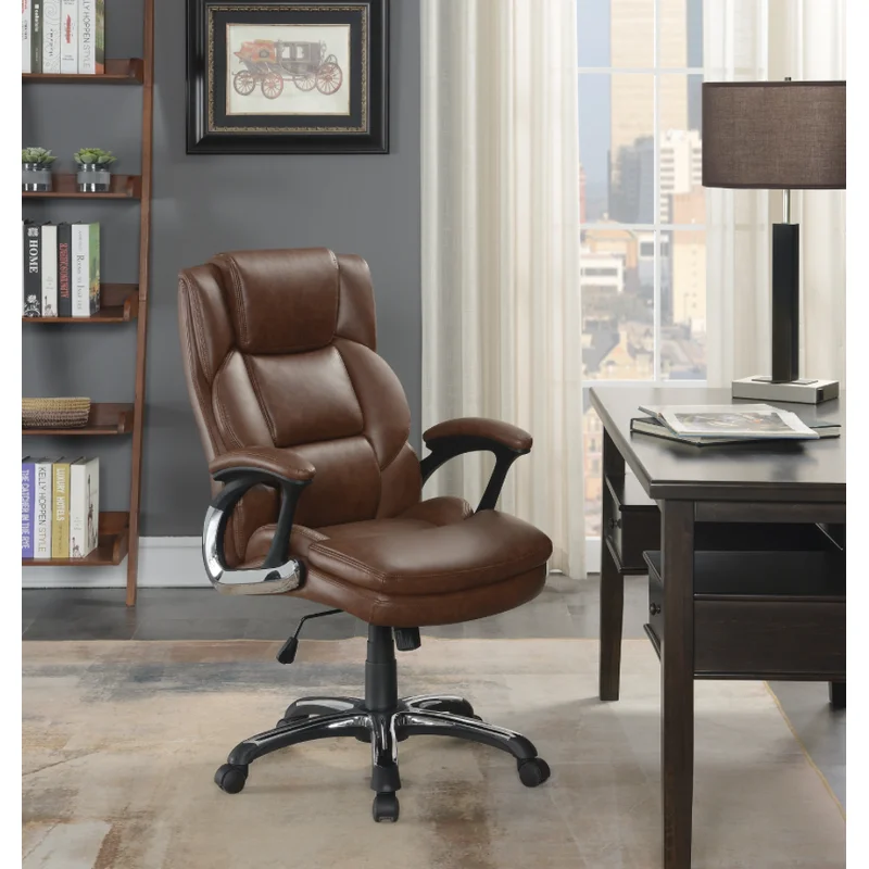 Adjustable Height Office Chair With Padded Arm Brown And Black