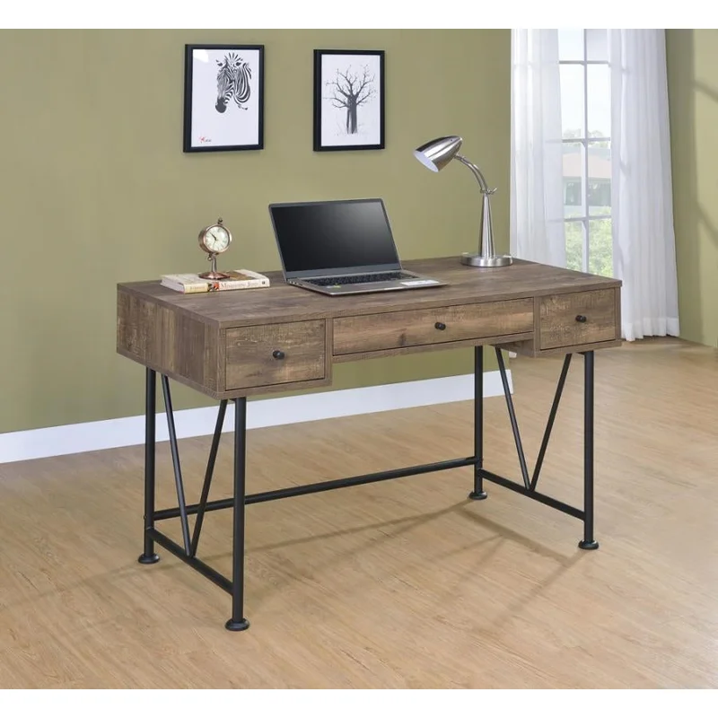 Analiese 3-Drawer Writing Desk Antique Nutmeg And Black
