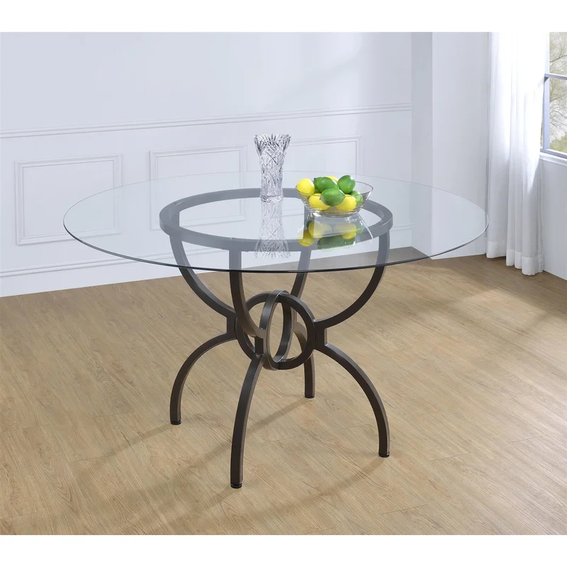 Arion Gunmetal Finished Round Glass Top Dining Table