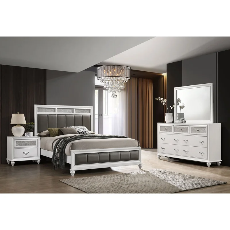 Barzini 4-piece Queen Bedroom Set White METALLIC