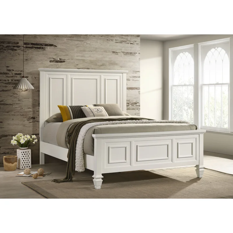Sandy Beach Eastern King Panel Bed With High Headboard Cream White