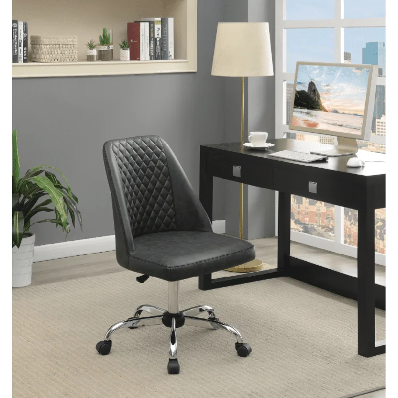 Upholstered Diamond Tufted Back Office Chair Grey And Chrome
