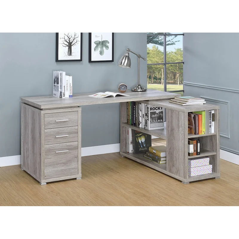 Yvette L-Shape Weathered Driftwood Finish Office Desk