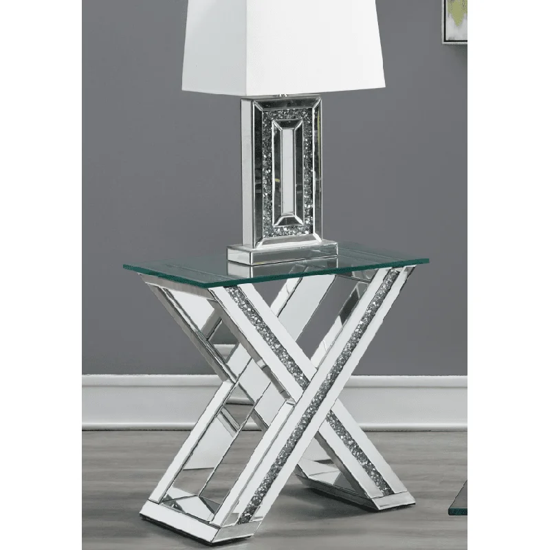 Bonnie X-base Rectangle Glass Top End Table Mirror