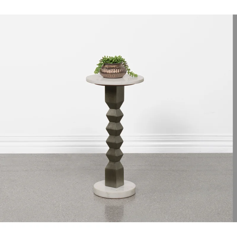 Colette Round Marble Top Side Table White And Dark Grey