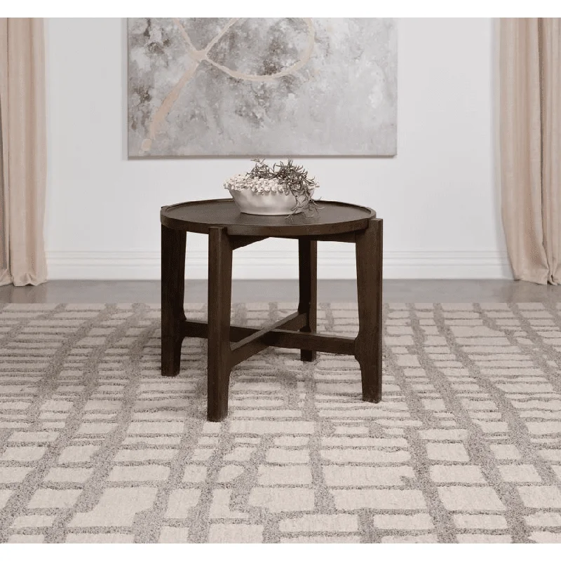 Cota Round Solid Wood End Table Dark Brown