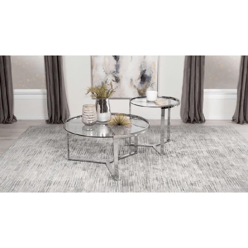 Delia 2-Piece Round Glass Top Nesting Coffee Table Clear and Chrome