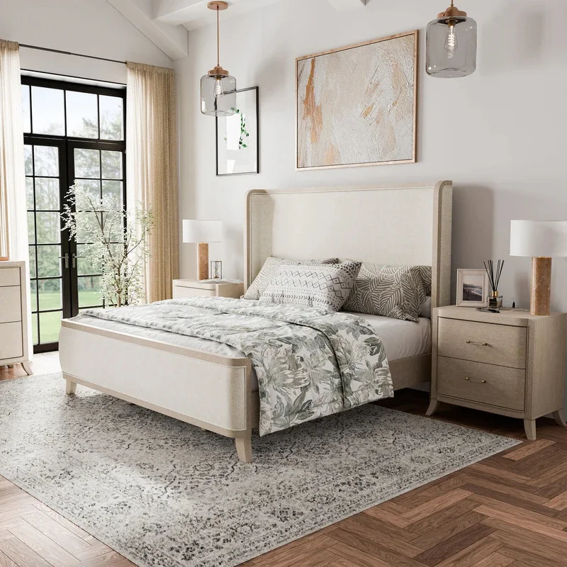 Candra Transitional Natural Finish Solid Wood King Bed