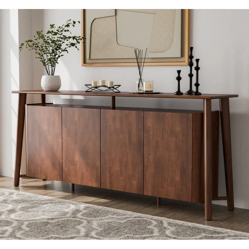 Madeira Collection 4-Door Solid Wood Dining Sideboard Rich Walnut