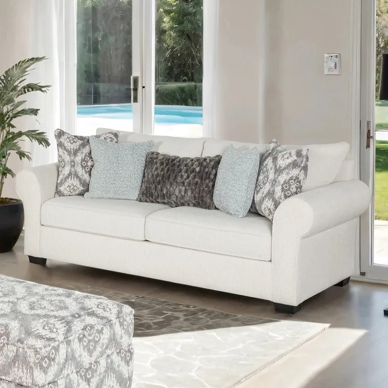 Queensbury Transitional White Rolled Arm Sofa