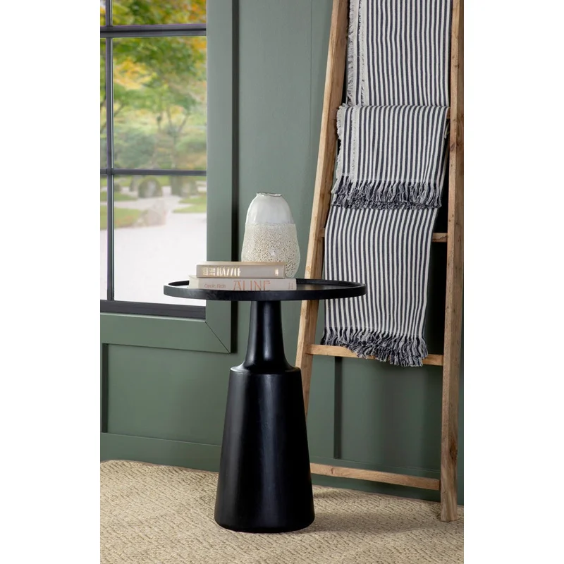 Round Accent Table in Black Satin
