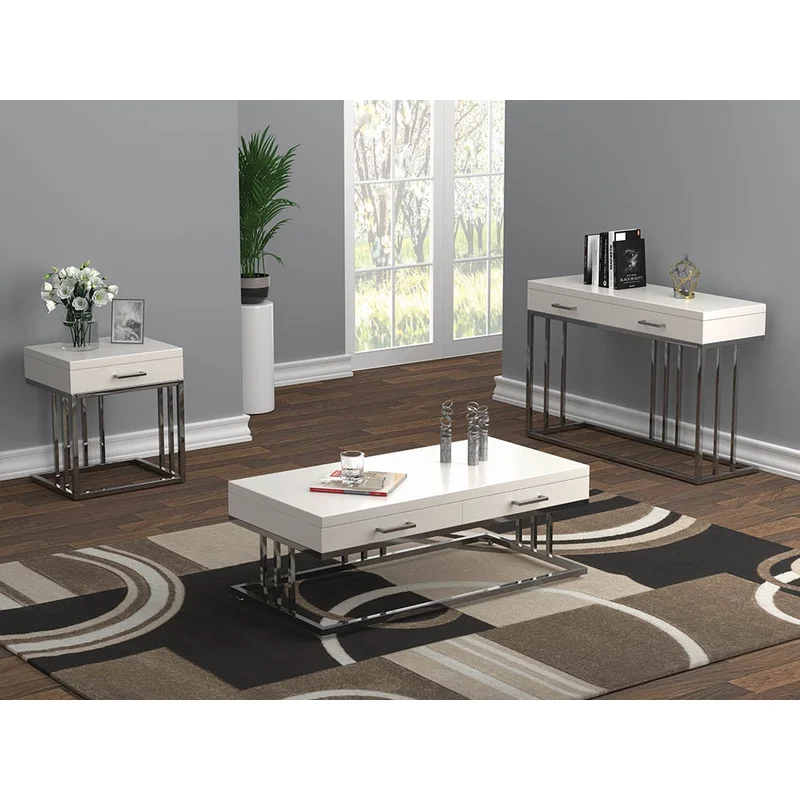 Tinsel 2-Drawer Glossy White Coffee Table w- Casters