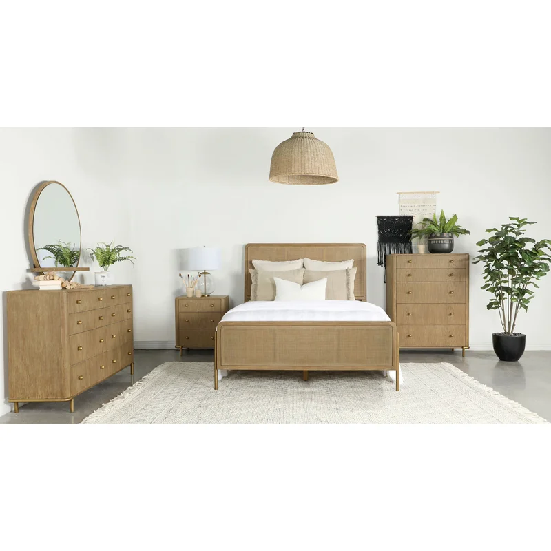 Arini 5-piece Queen Bedroom Set Sand Wash and Natural Cane