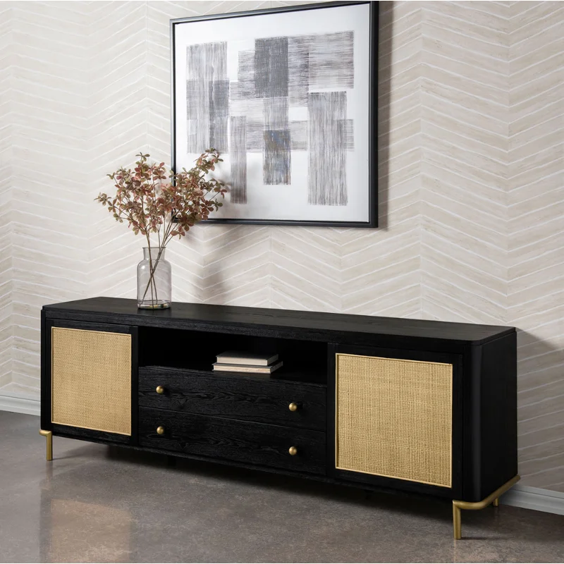 Arini Rattan Cane 2-door TV Stand Blacke or Sand