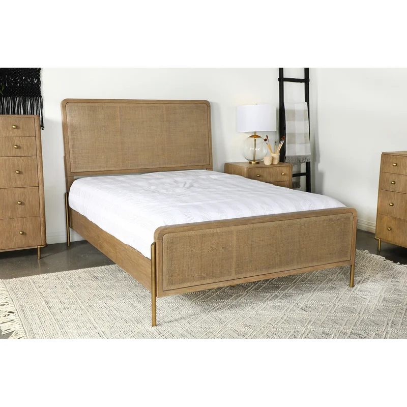 Arini Rattan Queen Panel Bed Sand Wash and Natural Cane