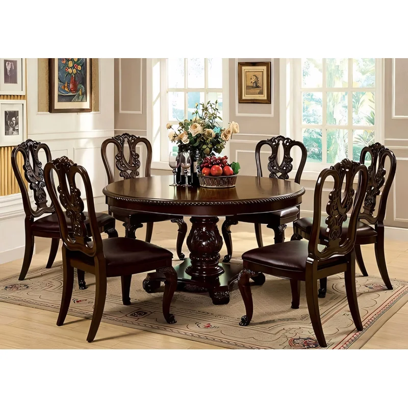 Bellagio 7-Piece Traditional Brown Cherry Single Pedestal Dining Set (3 Chair Options)