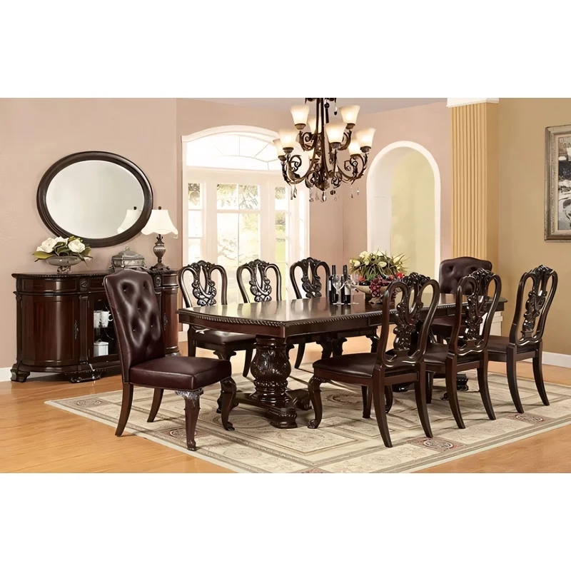 Bellagio 7-Piece Traditional Pedestal Dining Set - Brown Cherry