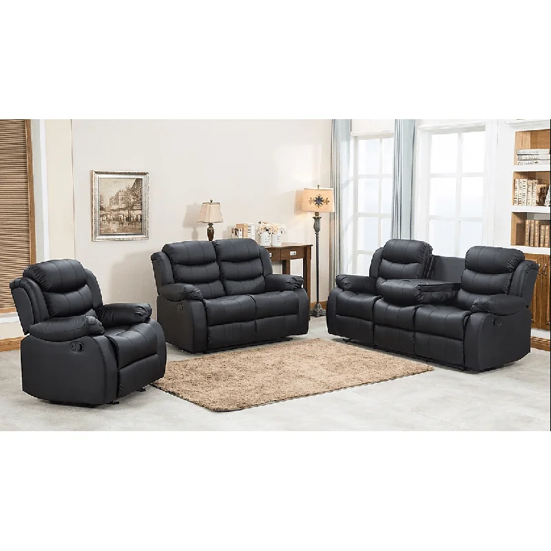 Boone Black PU Leather Motion Living Room Set 2 or 3 Piece Option