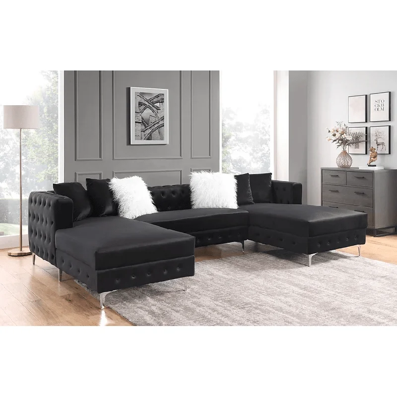 Chandra Oversize Glam Sectional in Plush Black Velvet