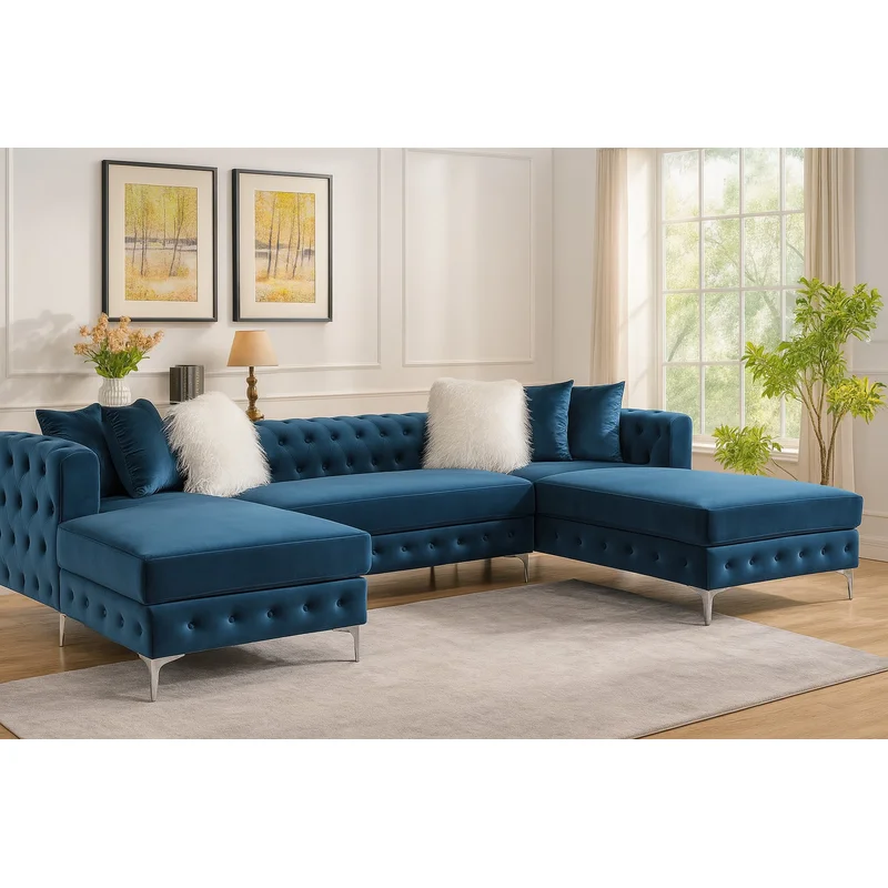 Chandra Tufted Velvet Double Chaise Sectional 129