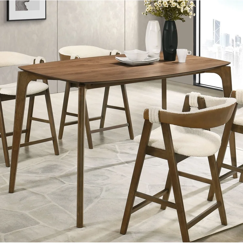 Ebikon 35" Wide Mid-Century Modern Counter Height Dining Set in Walnut & Beige Boucle