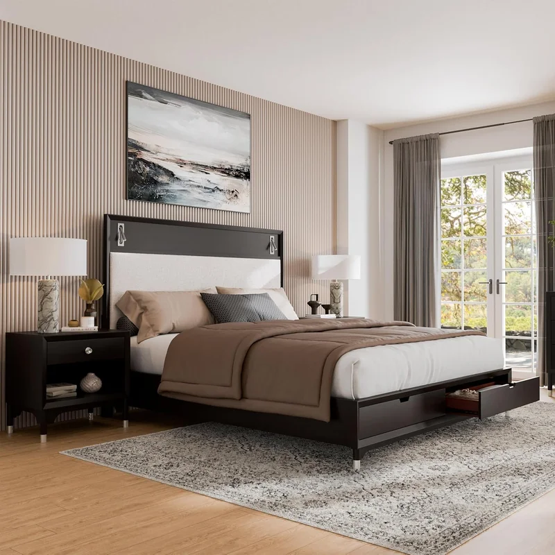 Torrance Mid-Century Modern King Storage Bed Black