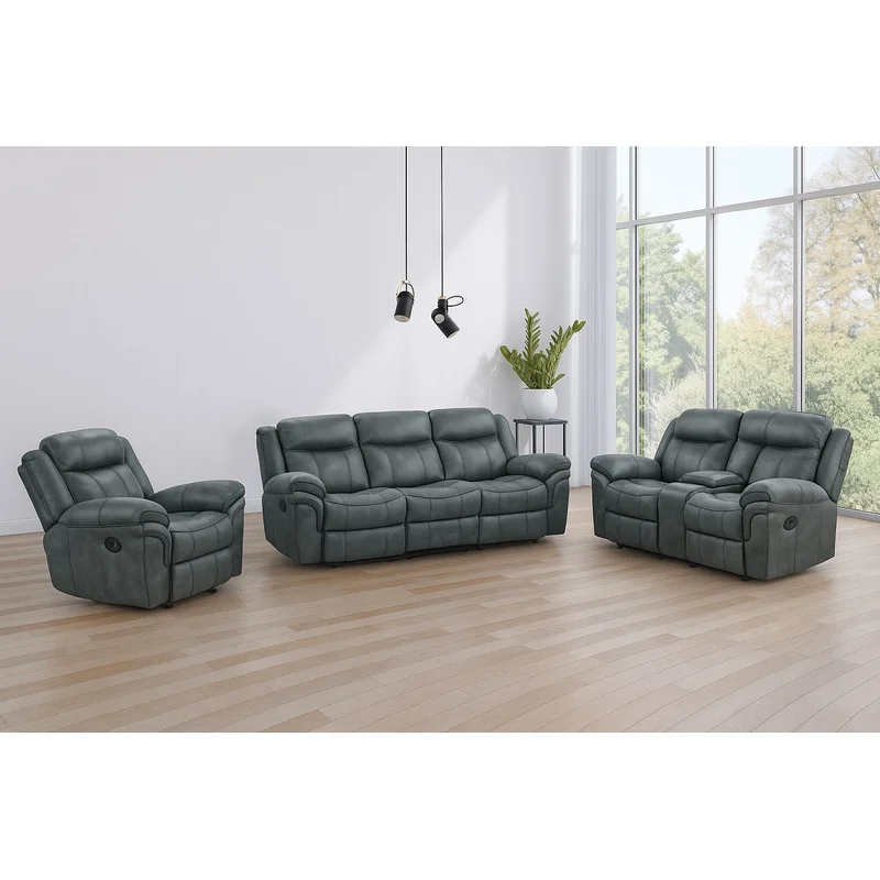 Agata 2-Piece Manual Reclining Living Room Set Dark Gray Leatherette