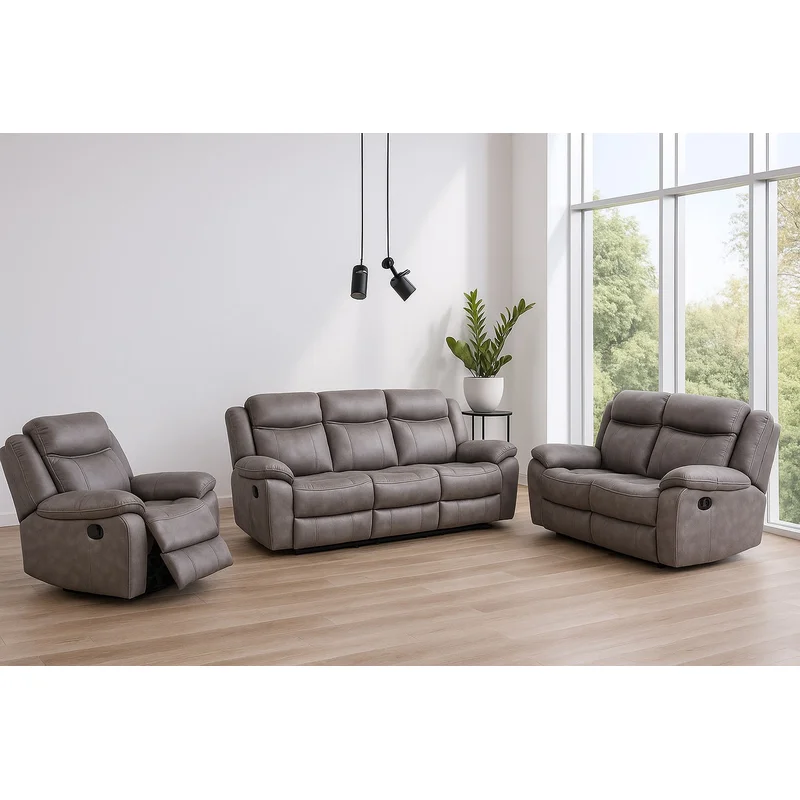 Agata 2-Piece Manual Reclining Living Room Set Warm Gray Leatherette
