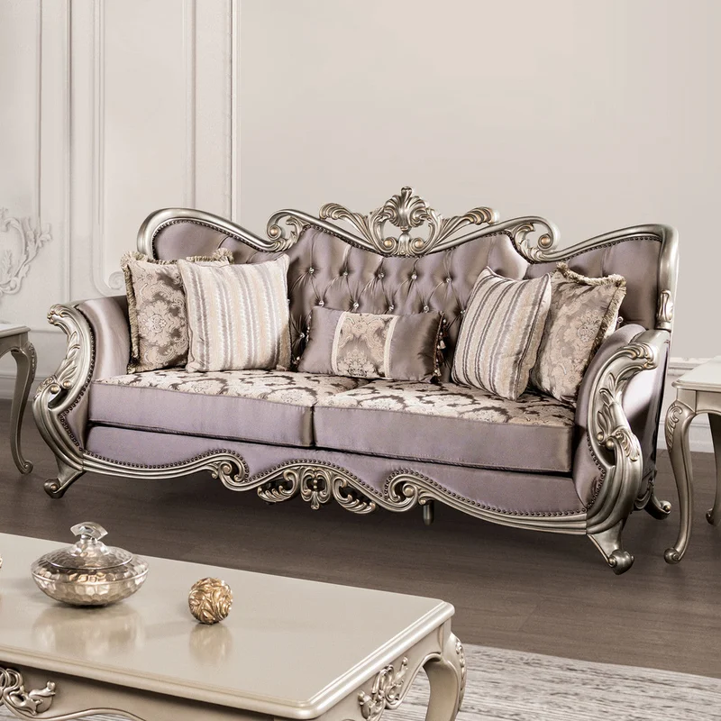 Albacete Traditional Velvet Sofa Champagne & Purple