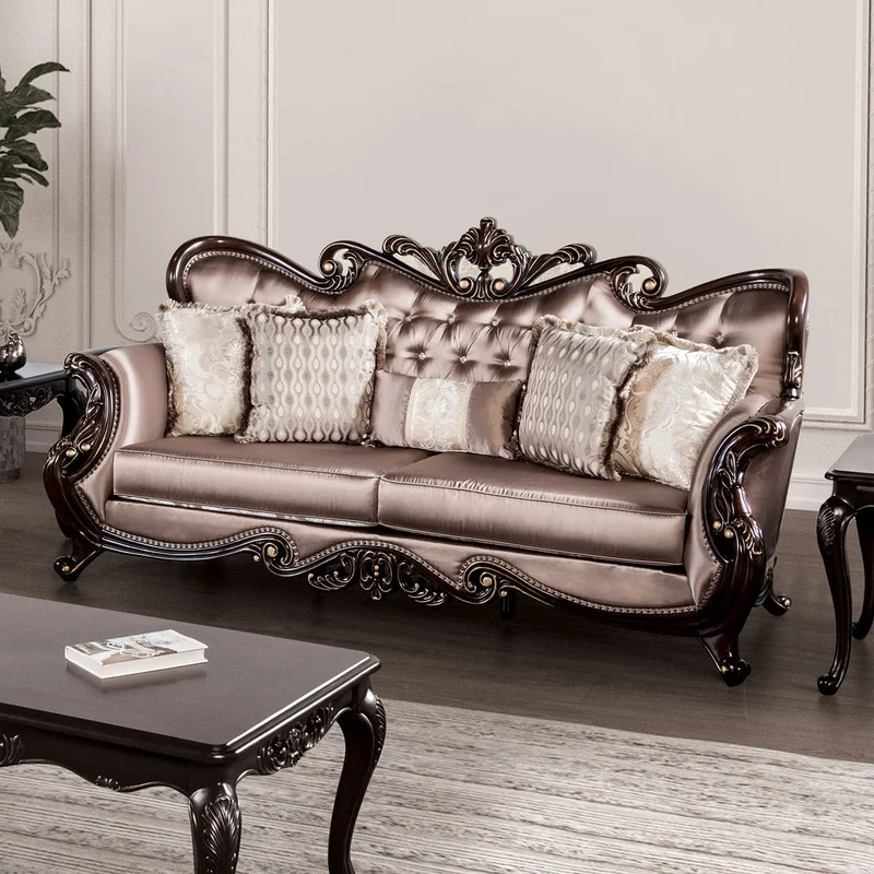 Albacete Traditional Velvet Sofa Dark Cherry & Brown