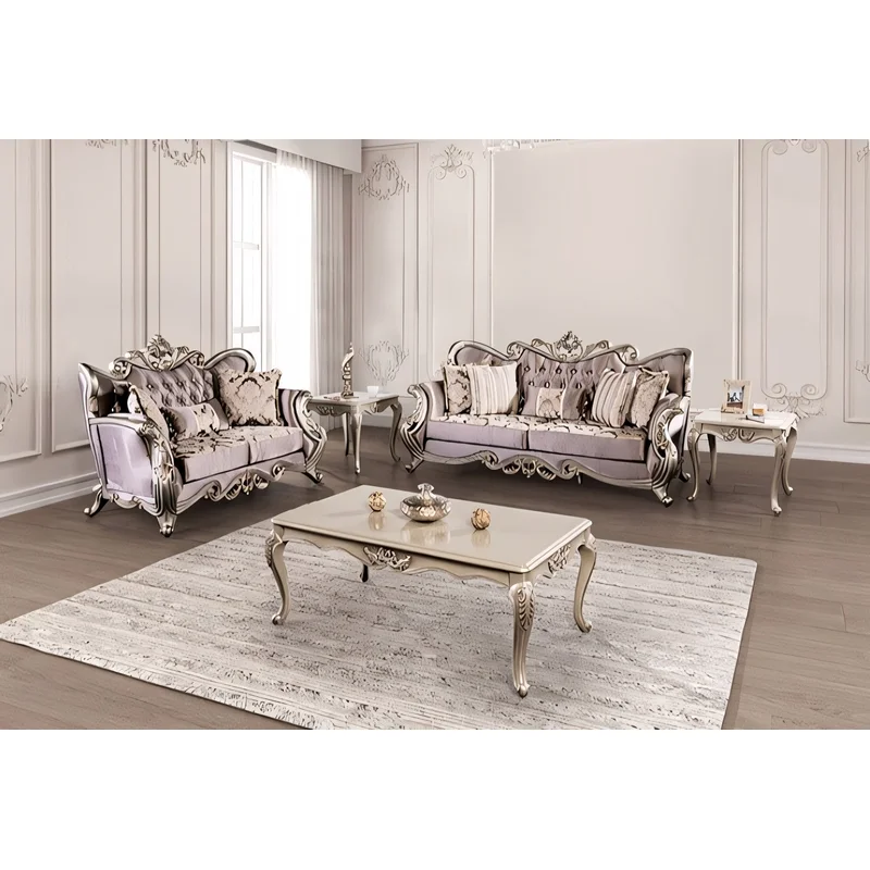Albacete Traditional Velvet Sofa & Loveseat Set Champagne & Purple