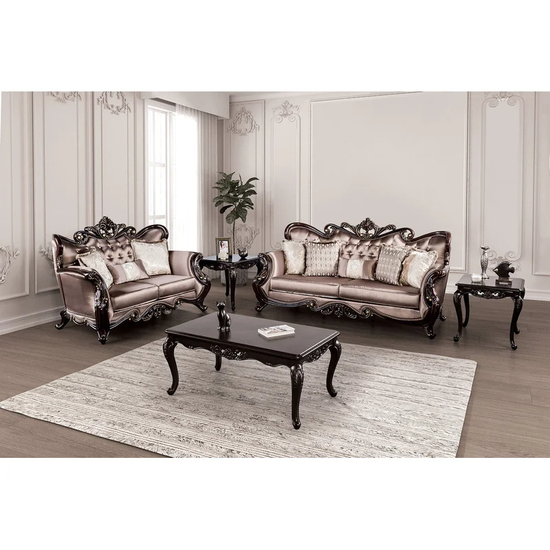 Albacete Traditional Velvet Sofa & Loveseat Set Dark Cherry & Brown