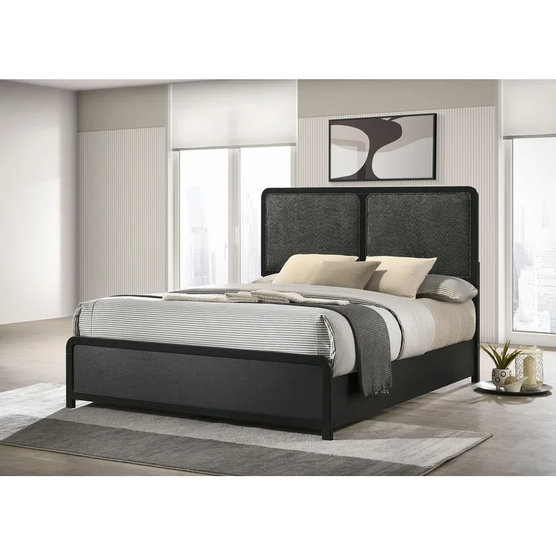 Cavelle 51-inch Upholstered Eastern King Panel Bed Black CHARCOAL