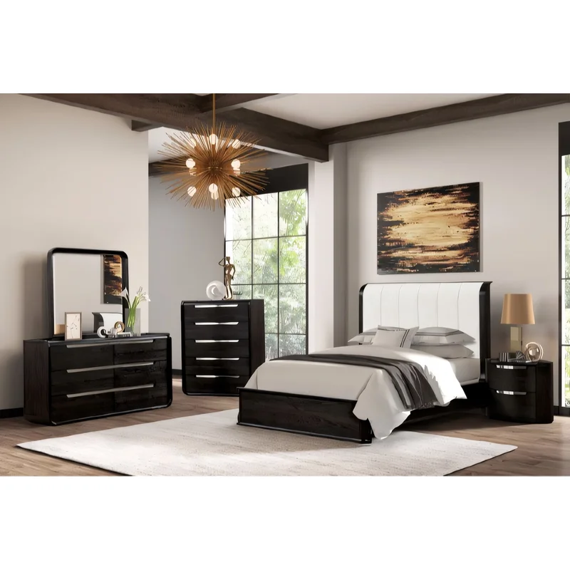 Osterley Modern 4-Piece Queen Bedroom Set - Black & Cream