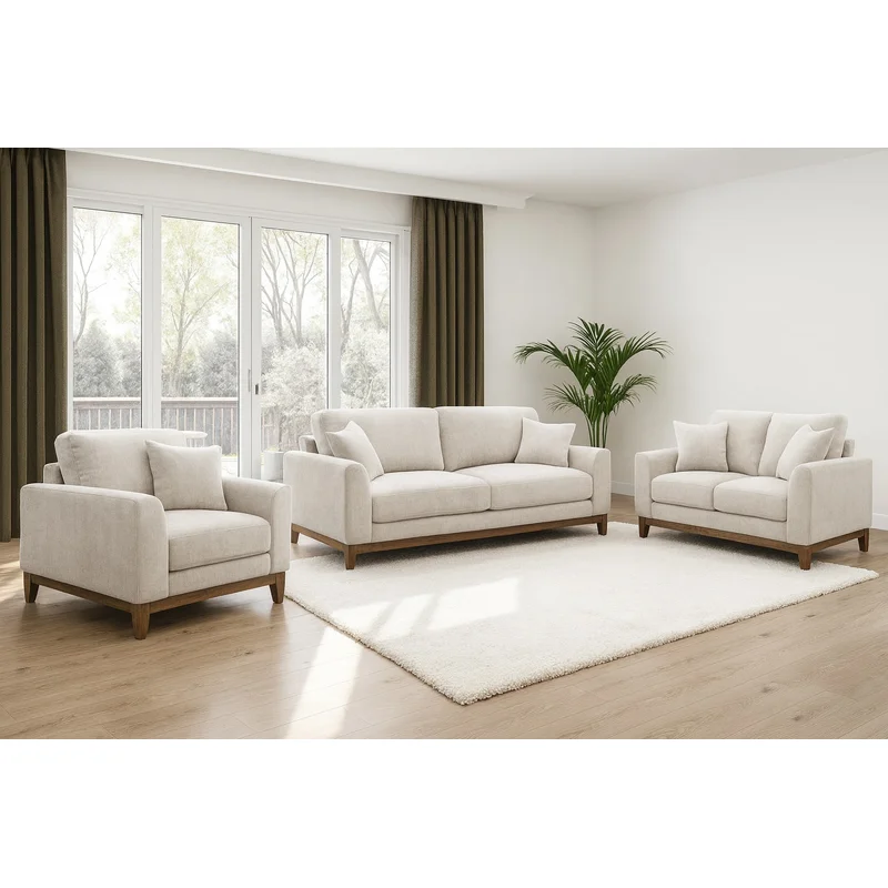 Watton Mid-Century Modern Chenille Sofa & Loveseat Set - Light Gray