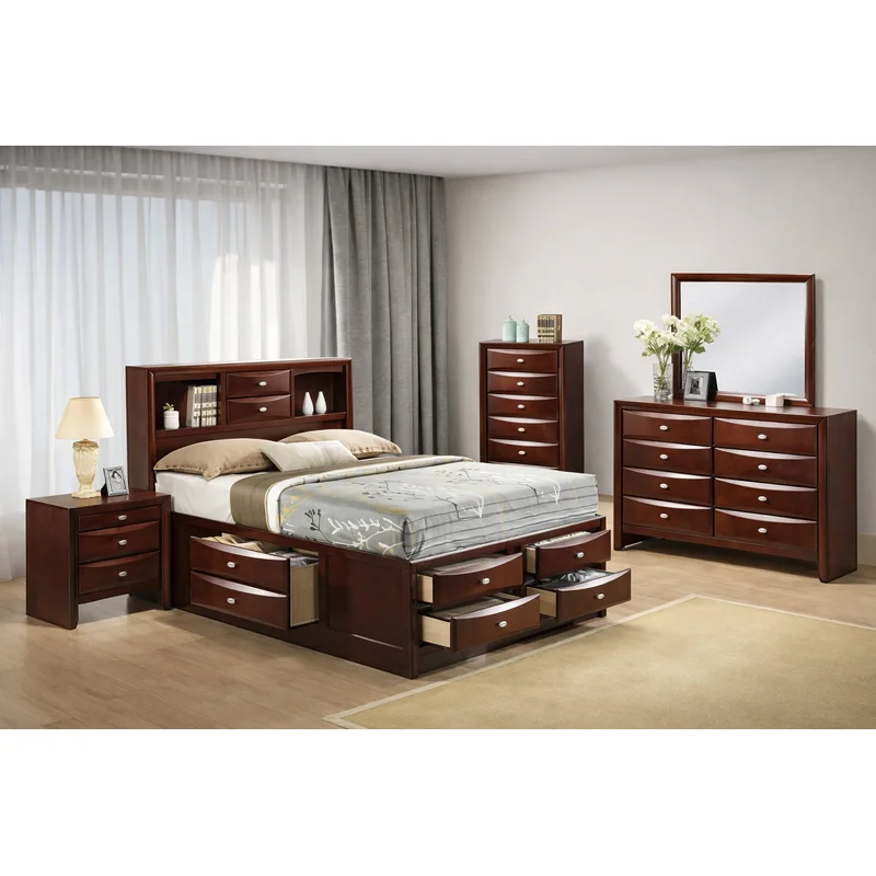 Zosimo Transitional 4-Piece King Storage Bedroom Set Cherry